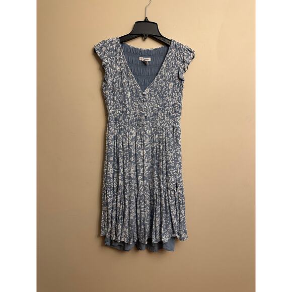 Lucky Brand Blue Floral Smocked Dress Womens Small Sleeveless Boho Tiered - Picture 3 of 6